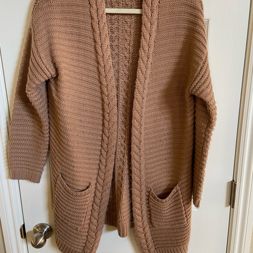 Dusty rose cable knit cardigan